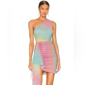 Patbo one shoulder rainbow metallic dress